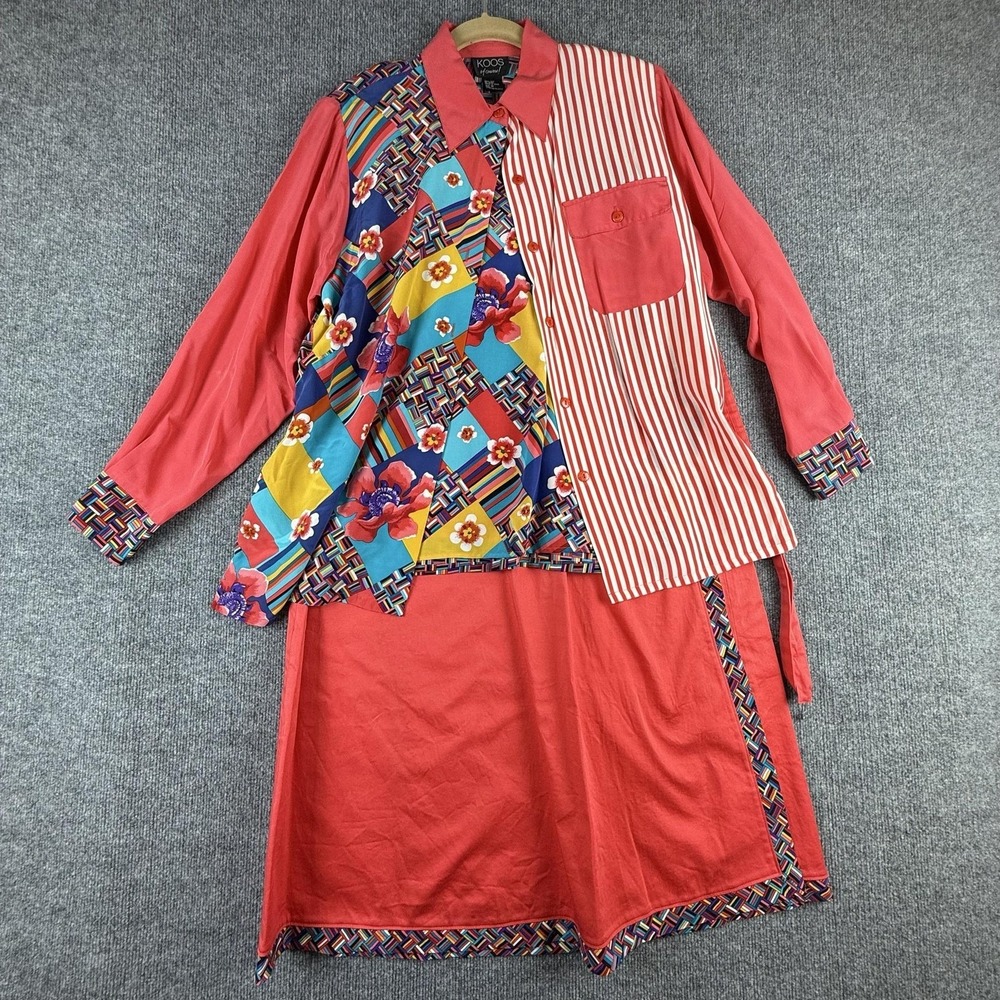 Koos Of Course Shirt Skirt Tank Set Womens Medium Multicolor Patchwork 3 Piece